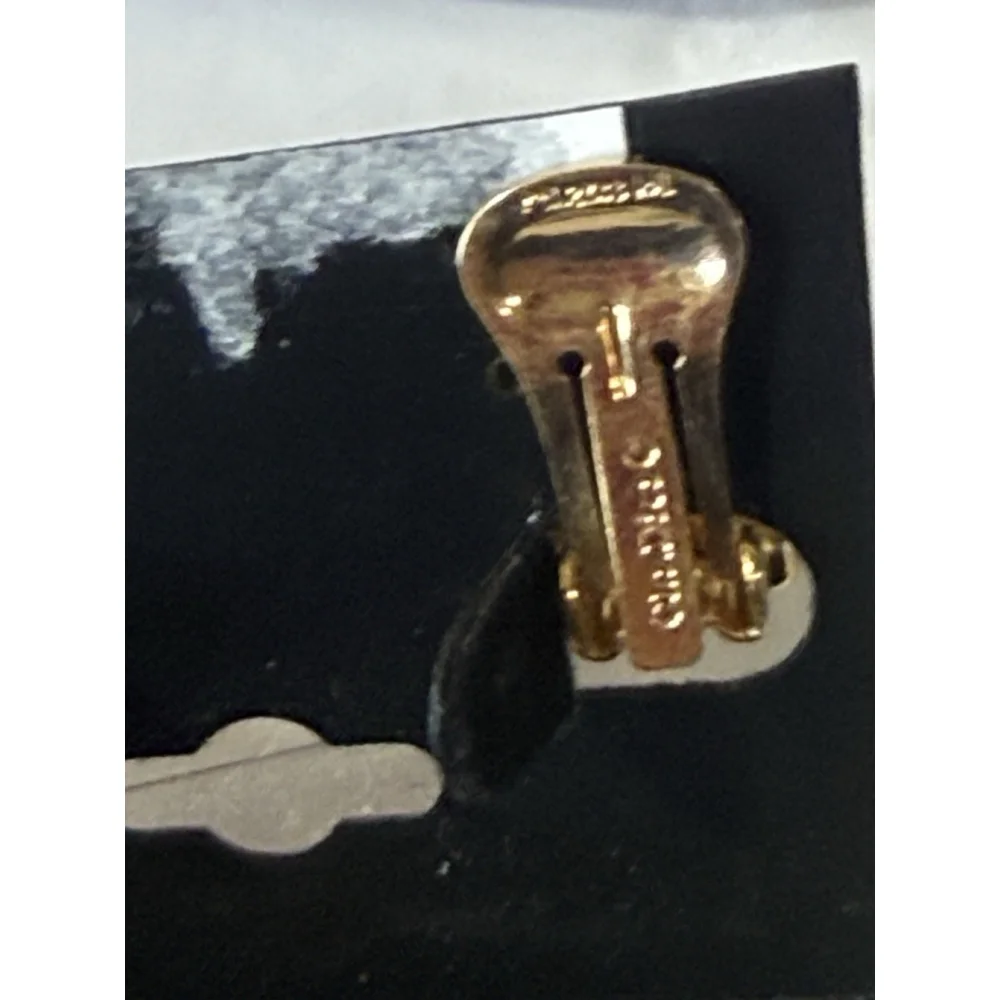 Vintage Christian Dior Gold Tone Black Rhinestone Hoop Clip On Earrings - Picture 3 of 16